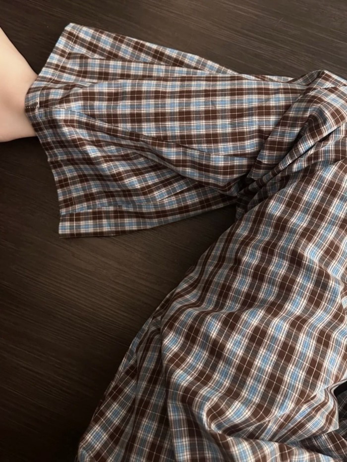 Bộ đồ ngủ có dây đeo kẻ sọc nâu cổ điển cao cấp Hàn Quốc dành cho nữ mùa hè mới vest quần có