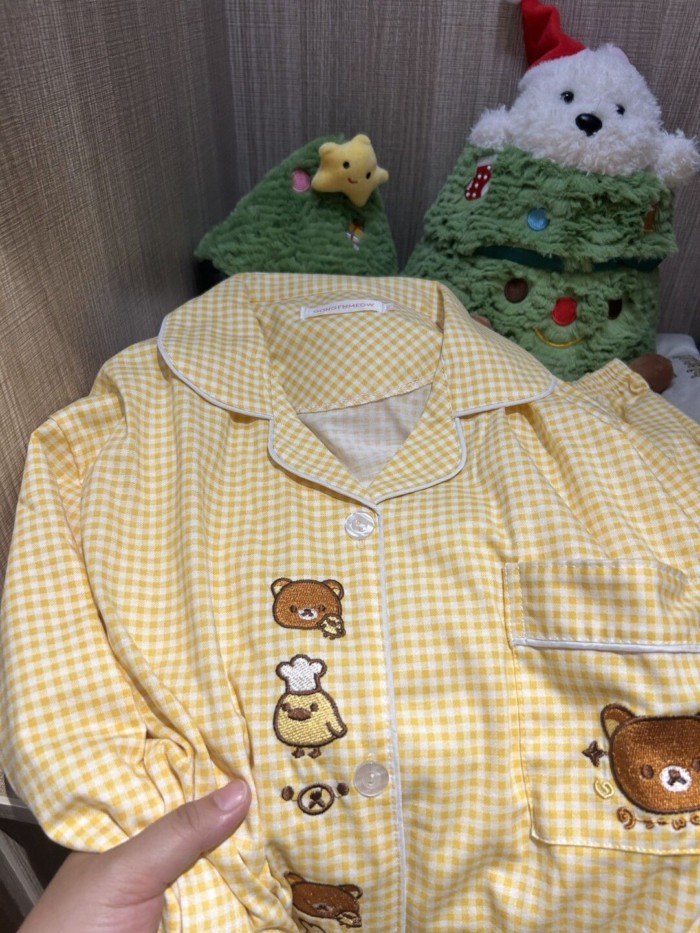 Bộ đồ ngủ Rilakkuma kẻ sọc nữ mới, quần dài tay phong cách sinh viên Nhật Bản mặc ở nhà Bộ đồ