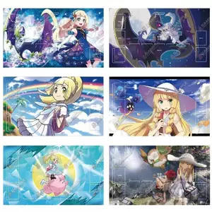 PTCG Lillie Series 600x350mm Lưới thẻ Khâu cạnh Playmat Hành trình-Together Lillie Thẻ giao dịch đơn Tấm cao su Trò chơi Thảm