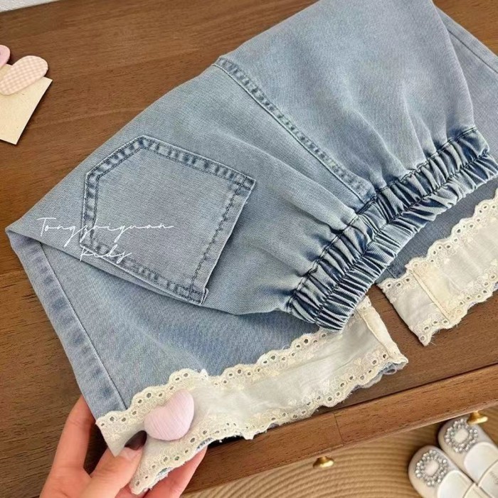 Quần Bé Gái Mùa Hè Thời Trang Mới Cho Bé Quần Ống Suông Mùa Hè Mỏng Denim Trẻ Em Quần Cắt