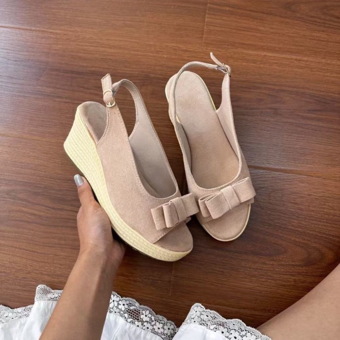 hở mũi nơ nêm gót nhọn dành cho nữ phong cách mùa hè mới bên ngoài mặc một dây quai lưng rỗng