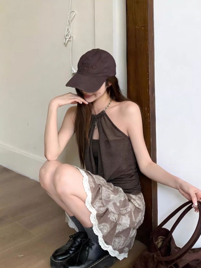 Dây chuyền cổ rỗng áo yếm nữ không tay dây cổ hở lưng áo khoác ngoài độc đáo