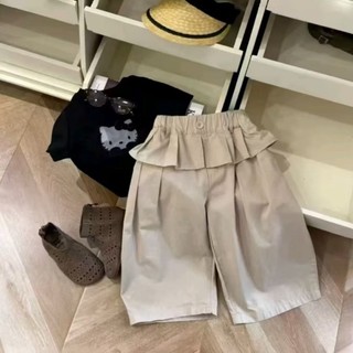 Quần bé gái cotton, thiết kế nhún bèo mùa xuân, quần ống rộng rộng, quần âu có rèm che mông cho trẻ
