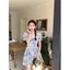 Đầm ngắn tay kiểu Pháp trong tiệc trà kiểu Pháp dành cho nữ với vòng eo ngọt ngào và váy cổ v