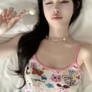 Bộ trang phục kiểu Mỹ retro dopamine áo yếm ôm vừa vặn hot girl mùa hè ngắn dáng ôm đơn giản á