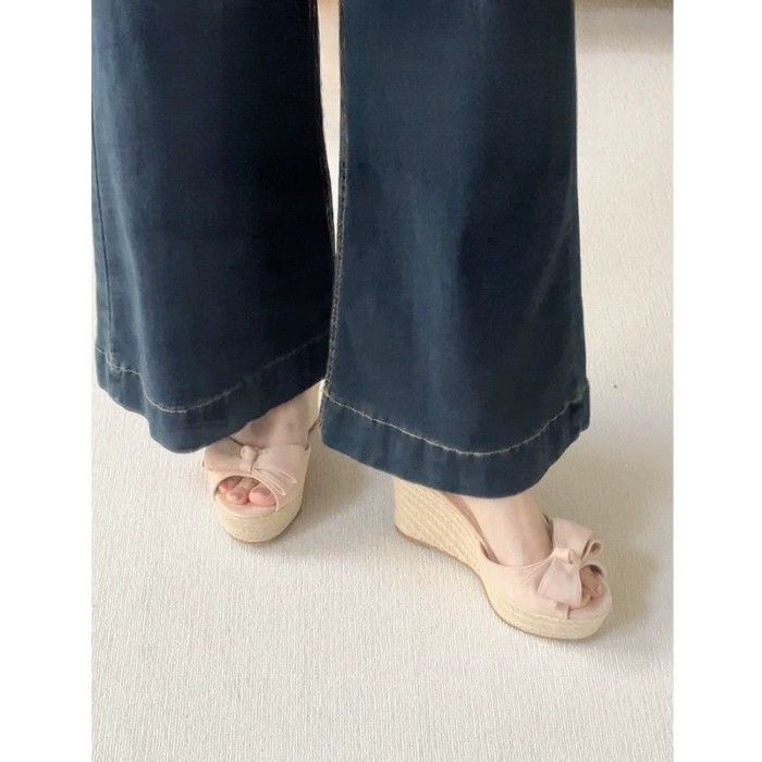 Tăng Chiều Cao Dây Nơ Nêm Giày Sandal Nữ Mùa Hè Mới Phong Cách Ngọt Ngào Giày Sandal Hở Mũi C