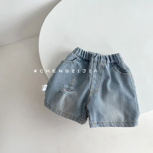 Quần Short Denim Cho Bé Gái Áo Khoác Ngoài Phong Cách Mỏng Mùa Hè Quần Năm Cấp Phong Cách Phương