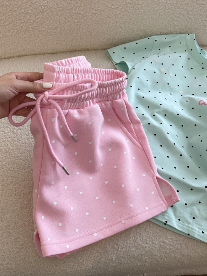 Set đồ đầu xuân độc và đẹp cực xinh Áo thun ngắn tay nữ top hồng quần âu set 2 món
