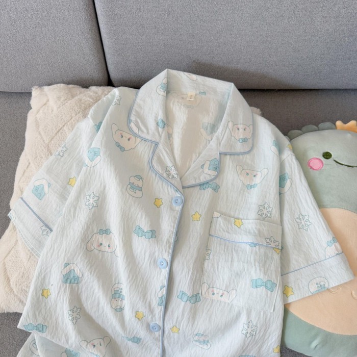 Bộ Đồ Ngủ Yugui Dog Cloud Cotton Bộ Đồ Ngủ Mùa Hè Nữ Mỏng Ngắn Tay Quần Short Ngọt Ngào Và Dễ Th