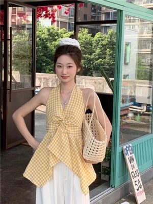 Thiết kế mới, áo sơ mi kẻ sọc không tay cổ chữ V lưng chữ V sang trọng, đẹp mắt, áo sơ mi khô
