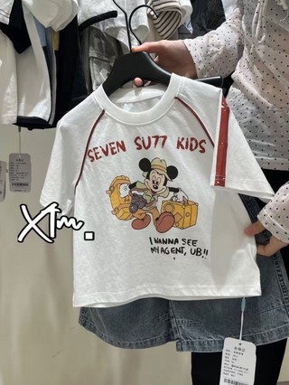 Áo thun cotton tay ngắn in hình hoạt hình mùa hè dễ thương đa năng cho bé trai và bé gái