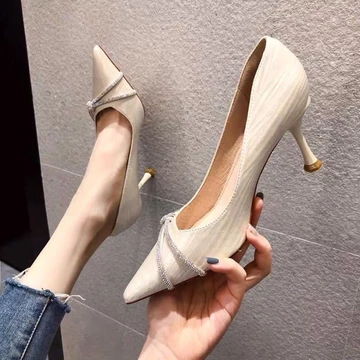 Giày cao gót Pháp, giày cao gót nữ, giày đơn mũi nhọn đính đá thời trang, giày cao gót, giày