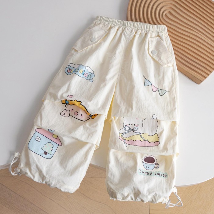 Mori Girls Xuân Hè Bé Gái Chống Muỗi Quần Mới Hoạt Hình Thời Trang Trẻ Em Graffiti Chân Áo Li