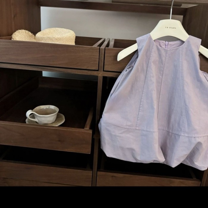 Pop bùn khoai môn! Quần áo trẻ em Hàn Quốc bé gái dễ thương màu tím nụ hoa váy cotton nguyên