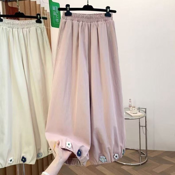 Mùa hè móc rừng hoa ngọt nụ hoa quần cao cấp mỏng treo ống rộng thường ngày 9 điểm quần dành cho nữ