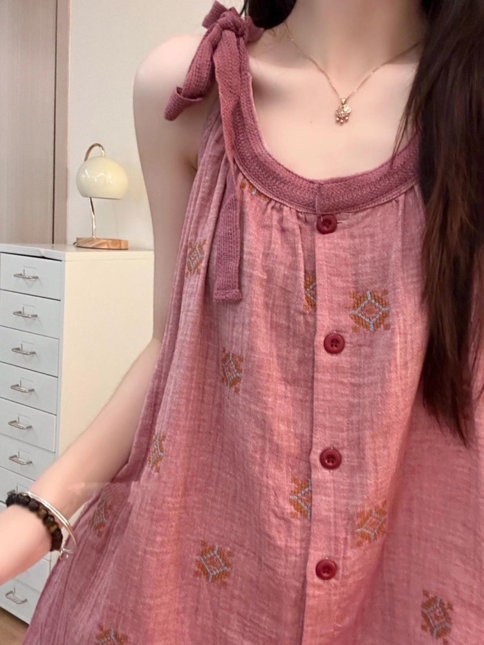 Phong cách Trung Quốc mới Bộ đồ ngủ có dây đeo phong cách Trung Quốc dành cho nữ trong mùa hè