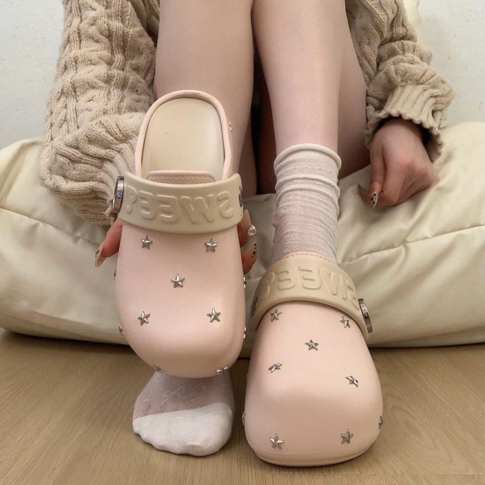 Đế dày Ngôi sao tăng cao Baotou Nửa Dép Áo khoác ngoài nữ Mùa xuân Mới Dép Birkenstock