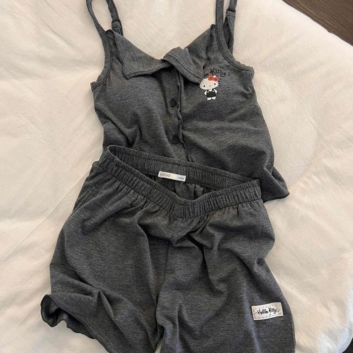 Áo vest phong cách Mỹ có đệm ngực, bộ đồ giảm béo mùa hè mới, bộ đồ ngủ mặc nhà lười