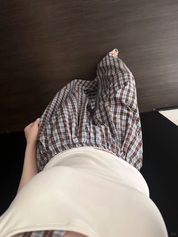 Bộ đồ ngủ có dây đeo kẻ sọc nâu cổ điển cao cấp Hàn Quốc dành cho nữ mùa hè mới vest quần có