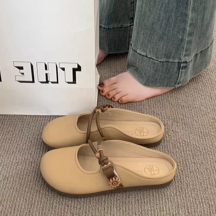 Dép nửa đế Baotou dành cho nữ mùa hè và mùa thu, giày lười đế bằng kiểu dáng mới, dép Pháp đế