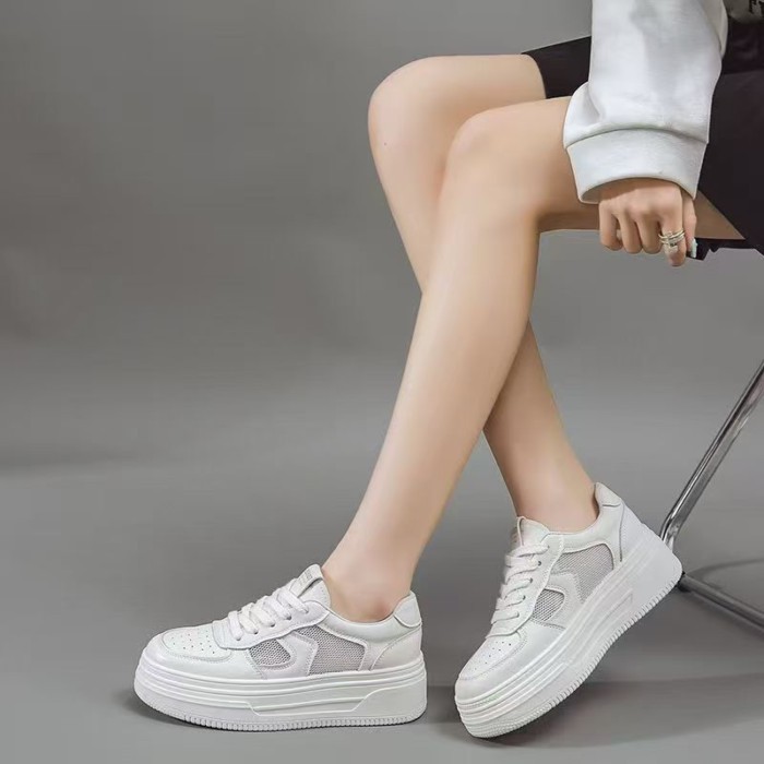 Giày thể thao đế mềm thông thường phong cách Trung Hoa mới xuân thu màu trắng lưới thoáng khí đế dà