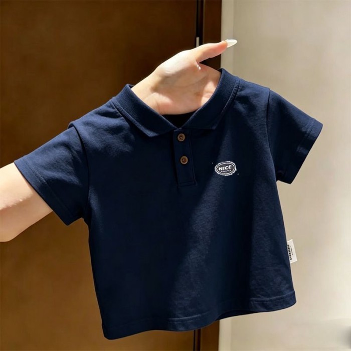 Áo thun polo ngắn tay mùa hè mới phong cách phương Tây dành cho trẻ em, áo thun ngắn tay in h