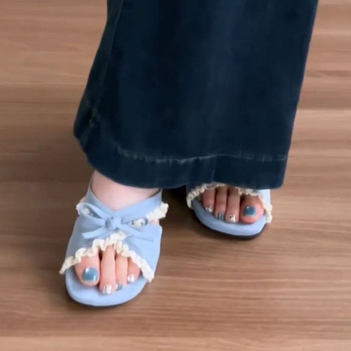 Nàng tiên hoa Pháp với váy, dép nơ, váy ngoài mùa hè, dép cao một dây đế dày