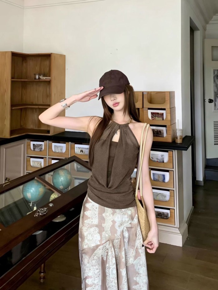 Dây chuyền cổ rỗng áo yếm nữ không tay dây cổ hở lưng áo khoác ngoài độc đáo