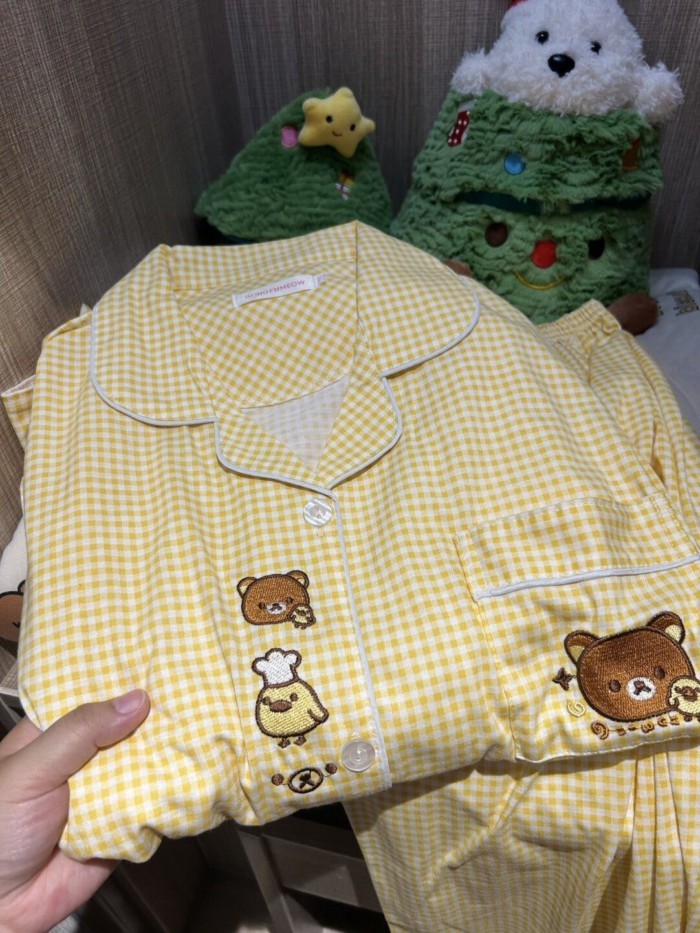 Bộ đồ ngủ Rilakkuma kẻ sọc nữ mới, quần dài tay phong cách sinh viên Nhật Bản mặc ở nhà Bộ đồ