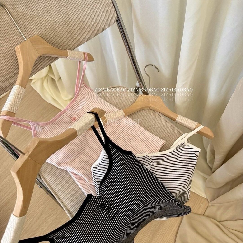Mùa Hè Camisole Sọc với Miếng Lót Bên Ngoài, Form Skinny Phù Hợp Cho Các nàng