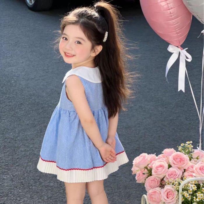 Váy cotton nguyên chất bé gái váy dài vừa phải váy bé gái công chúa phong cách bé gái áo vest