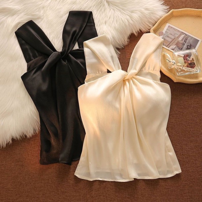 Lan ~ Áo Vest Cổ Chữ Thập Mùa Hè Nữ Mặc Bên Ngoài Gợi Cảm Ngọt Ngào Cô Gái Ôm Hơn Nhìn Bên Trong Dây Không Tay Ngắn Top