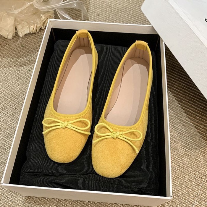 Giày Nữ Giày Pháp Xanh Dương Giày Đơn Nơ Đáy Bằng Dẹt Mũi Tròn Mới Ba Lê Nhẹ Nhàng Mùa Xuân B