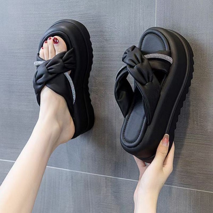 Dép đế cao có đính kim cương giả để đi lại và hẹn hò trong mùa hè, chống trượt cho người nhỏ nhắn