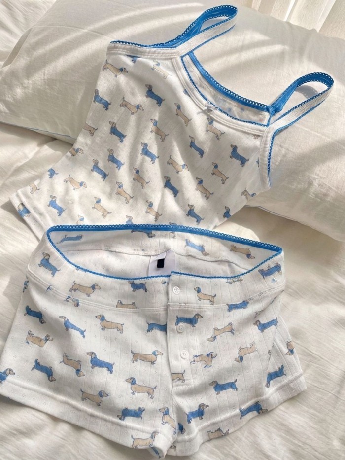 nhỏ tươi tắn và dễ thương in hình quần short treo đồ ngủ cho nữ mùa hè mới quần áo ở nhà nhỏ