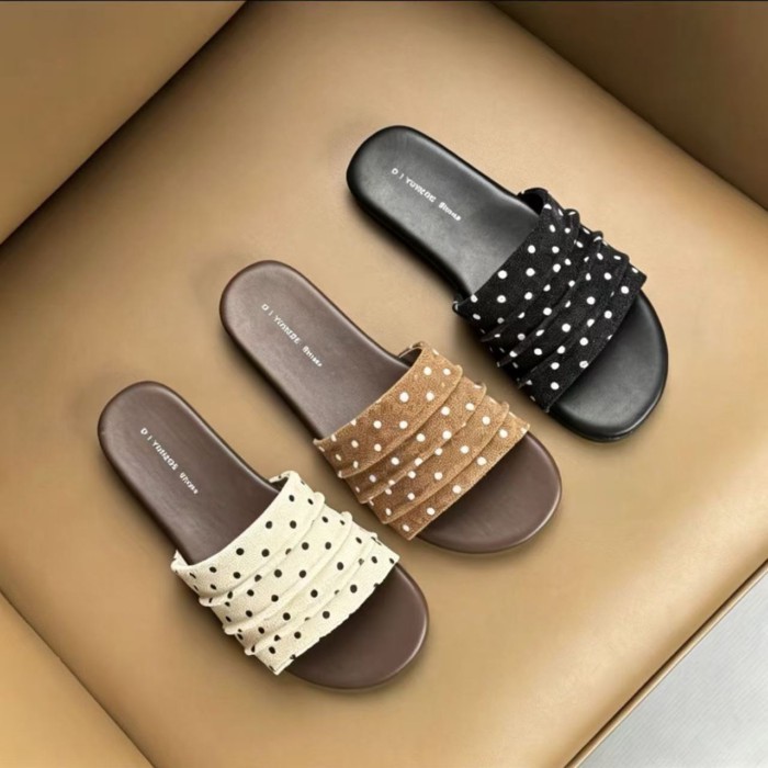 kem hương thơm nhỏ ngựa vằn chấm bi dép xếp li bên ngoài của phụ nữ mặc phẳng dép đi biển đi