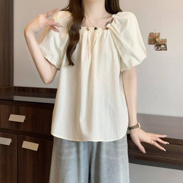 Pháp mỏng đính cườm bong bóng dây đeo tay ngắn cổ áo sơ mi cổ vuông ngọt ngào mùa hè mới búp bê