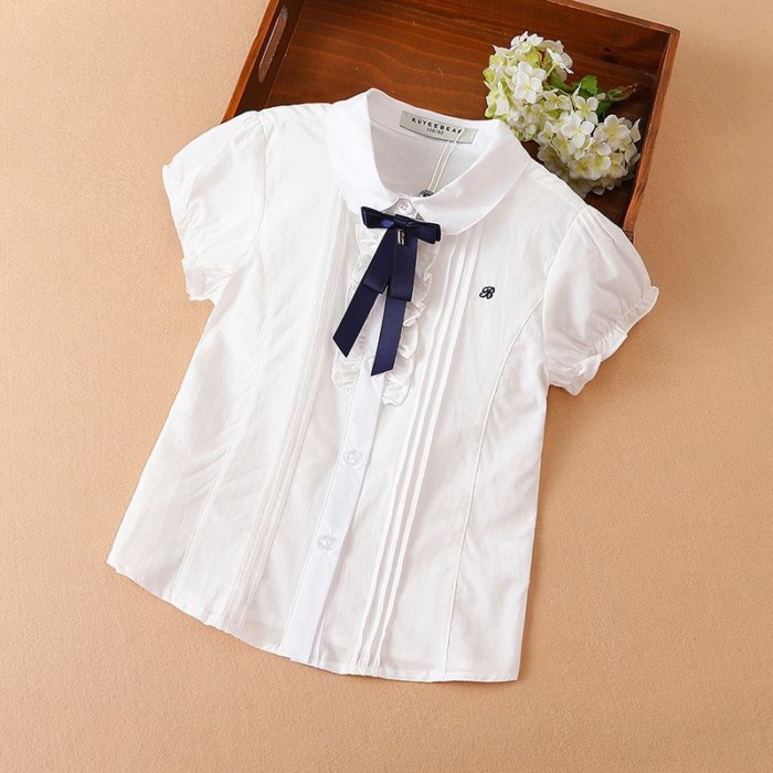 Áo sơ mi nữ ngắn tay có cổ nơ mới áo sơ mi cotton