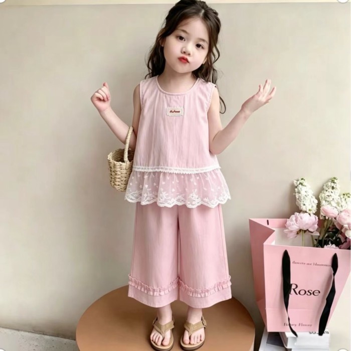 Bộ đồ hai mảnh không tay ngọt ngào dễ thương cho bé gái Bộ đồ hai mảnh không tay rộng rãi cho