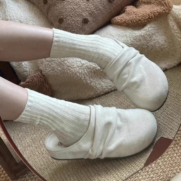 Giày Birkenstock đế dày xếp li màu trắng dành cho nữ đi bên ngoài dép xỏ ngón một chân lười