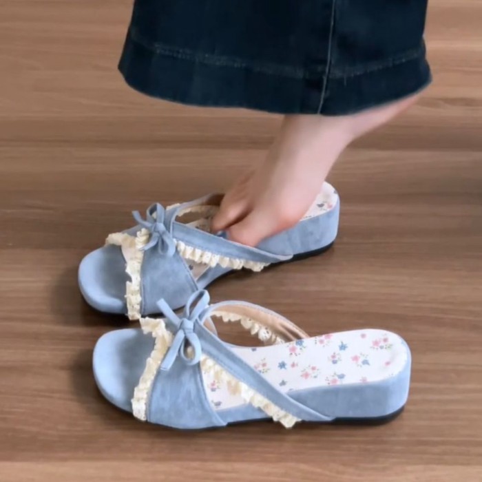 Nàng tiên hoa Pháp với váy, dép nơ, váy ngoài mùa hè, dép cao một dây đế dày