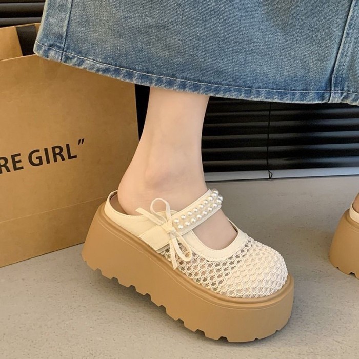 Giày Birkenstock đế dày dành cho người nhỏ nhắn, dép lê nửa trượt bằng lưới kiểu dáng bánh mì thông