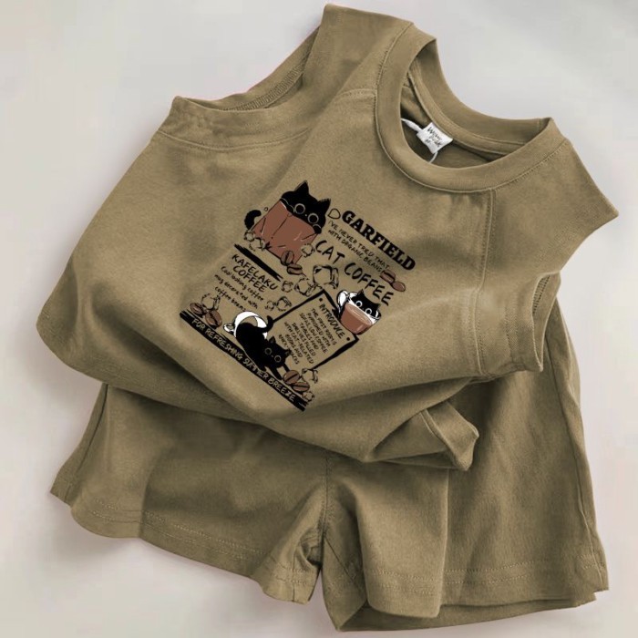 Bộ đồ thời trang bé trai và bé gái mùa hè mới cotton nguyên chất hoạt hình trẻ em áo vest Áo