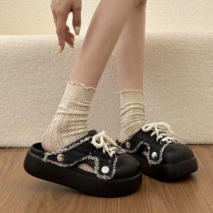 đôi dép xỏ ngón denim thời trang dành cho nữ mặc ngoài mùa xuân mới đế dày chống trượt đa năng D