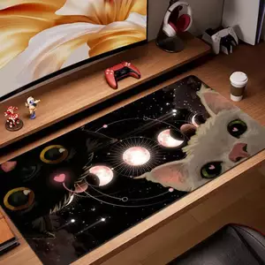 Tấm lót chuột mèo đen HYBXC Kawaii, Tấm lót chuột cực lớn có viền được khâu, Tấm bàn phím XXL, Hoàn hảo cho chơi game văn phòng và PC