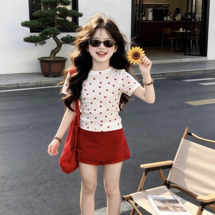 Bộ đồ mùa hè dành cho bé gái Phong cách mới Áo thun ngắn tay thời trang dành cho bé gái Váy đ