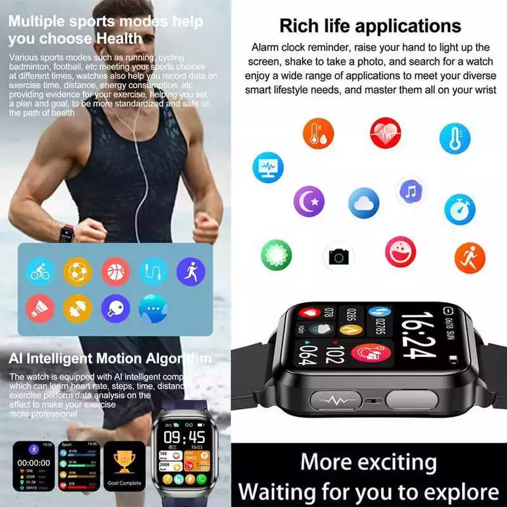 Đồng hồ thông minh sức khỏe mới 2026 ECG+PPG Đo axit uric, mỡ máu, đo huyết áp, phát giọng nói, thể thao, gọi HD qua BT – 6