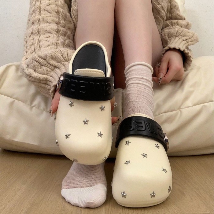 Đế dày Ngôi sao tăng cao Baotou Nửa Dép Áo khoác ngoài nữ Mùa xuân Mới Dép Birkenstock