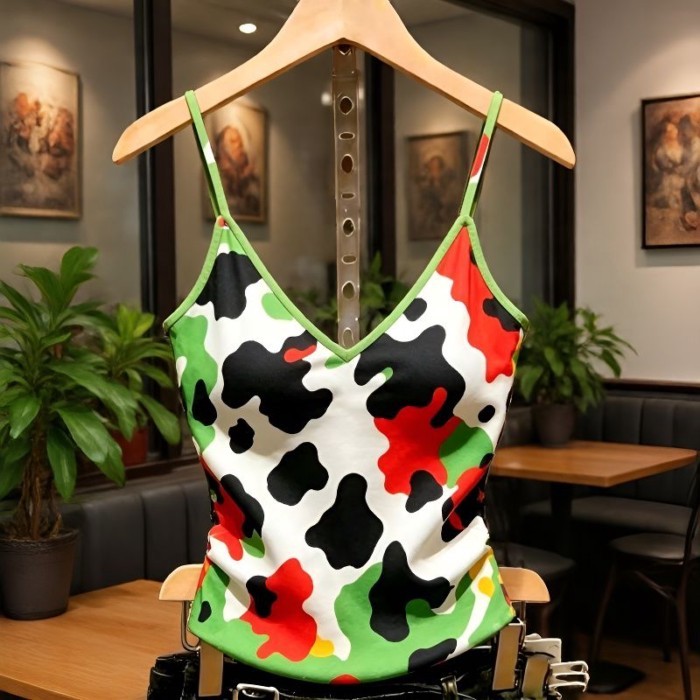 Lan ~ Sản phẩm mới Rò Rỉ Áo yếm Pháp Mùa hè Phong cách mới Không tay Slim-fit Phong cách phương Tây In đáy Top Phù hợp