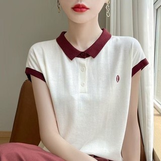 mẫu áo thun POLO cao cấp mùa hè mới dành cho nữ, ve áo ngắn tay, áo thun dáng rộng, áo thêu chữ
